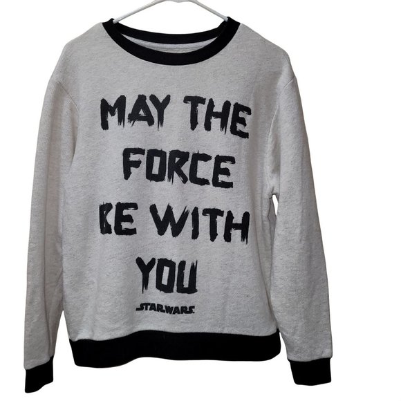 Star Wars Tops - Star Wars Women's Med May The Force Oversized Sweater Top Oatmeal Black Textured